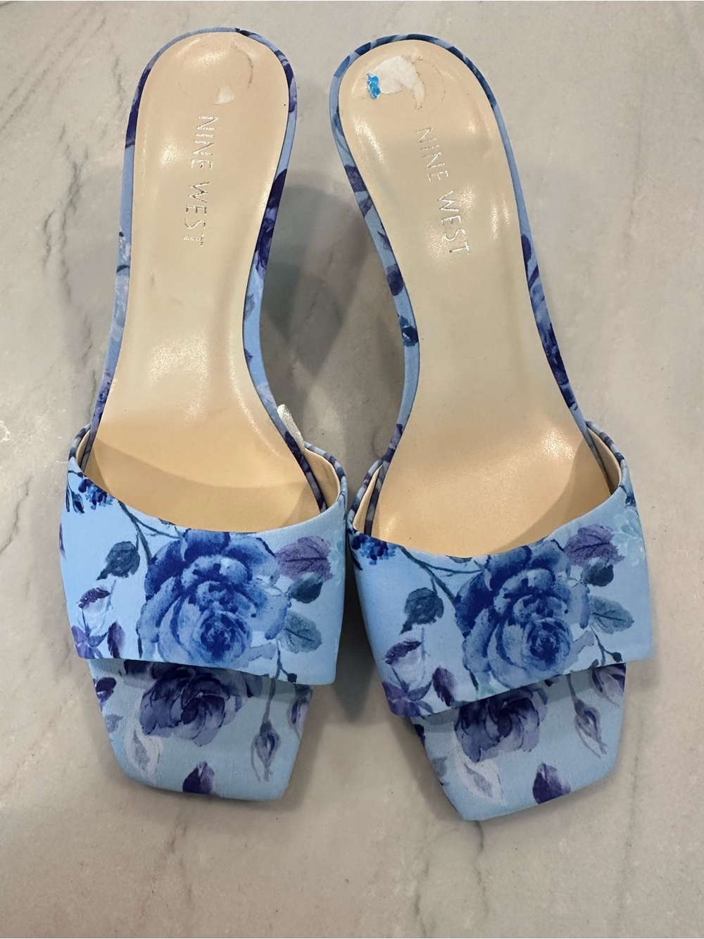 Nine West Light Blue Floral Slide Mules